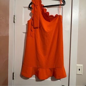 #112 VICTORIA BECKHAM X TARGET ORANGE ONE-SHOULDER DRESS W. SCALLOP DETAIL XL
